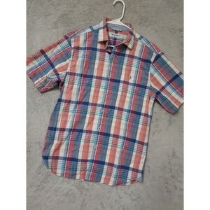 Tommy Bahama Shirt Mens Small Seersucker Nova Wave Plaid Colorful Beach Stretch